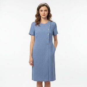 Vintage Henry Lee Dress Blue Sheath Retro Mod Twee Office 12P